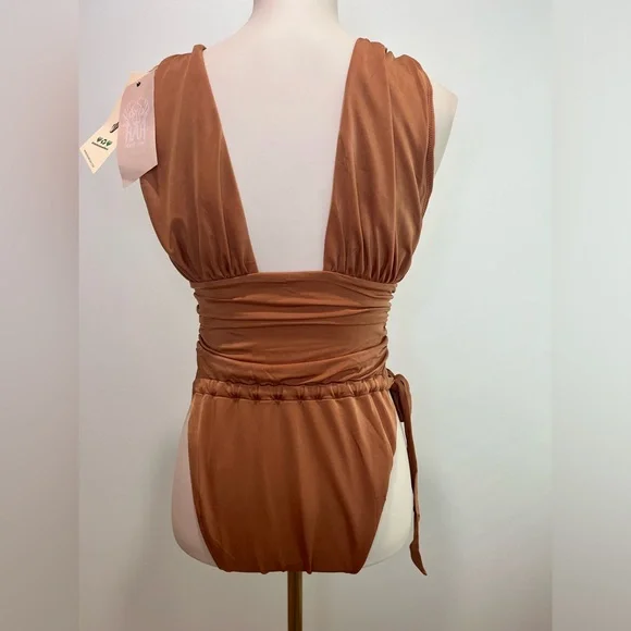 We are HAH x Free People Cut to The Chase Bodysuit/One Piece Suit in Brown Sugar - Picture 8 of 14